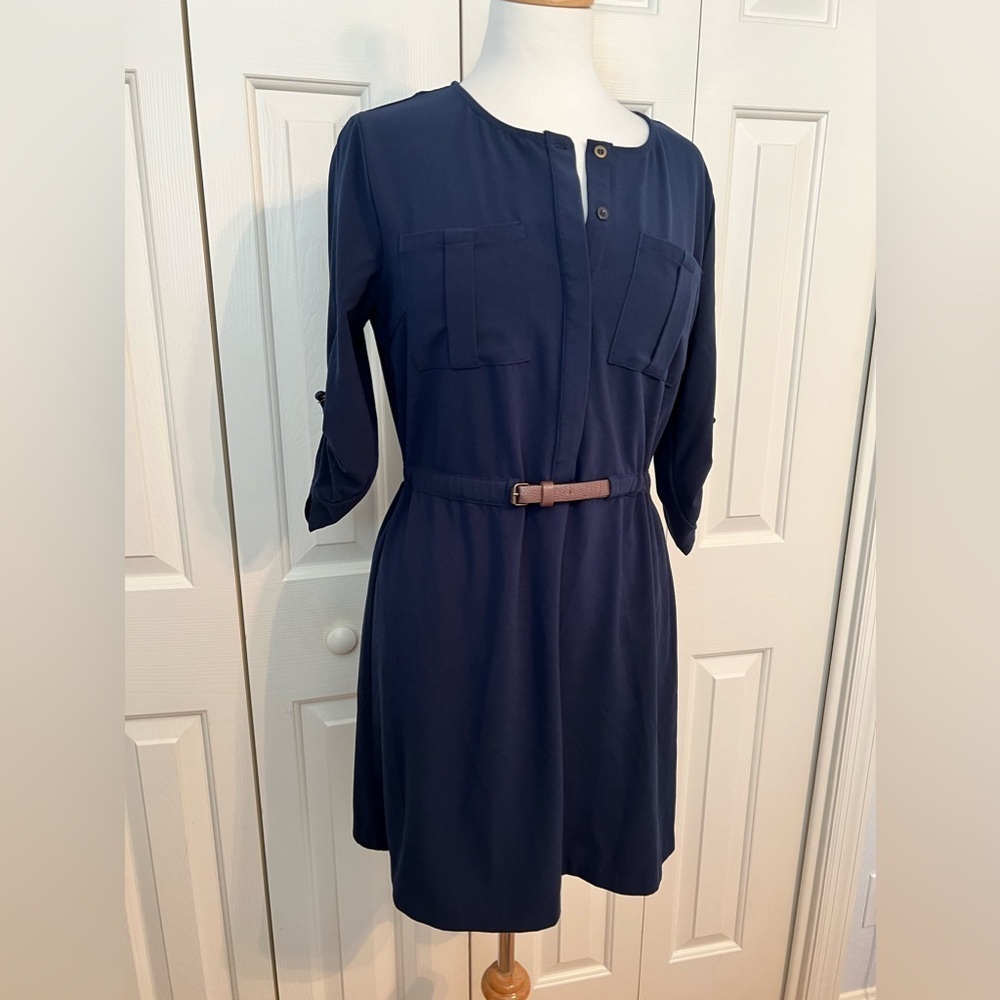 Skies Are Blue - Delaine Belted Blue Shirt Dress. Size MP